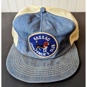 NASSAU Sportsmen's Club Hunt Game Dog Blue Khaki‎ USA Snap Back Hat Vintage